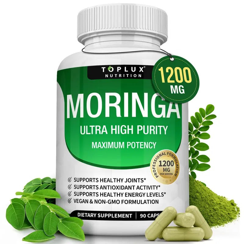 Toplux Moringa Capsules 1200mg – Pure Moringa Powder for Immune, Gut Health & Detox – 90 Capsules
