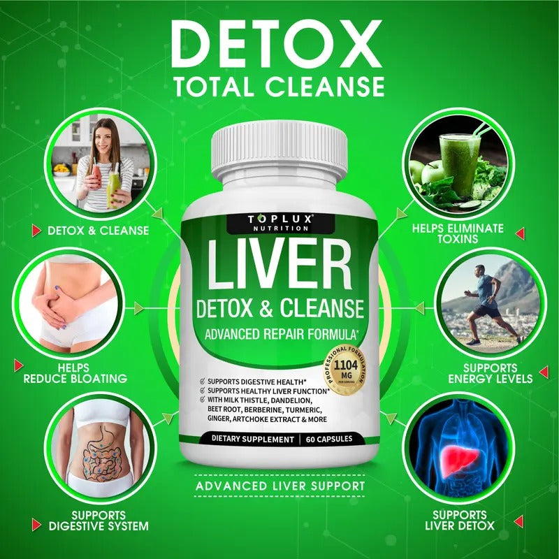 Toplux Liver Cleanse Detox & Repair Supplement – Natural Liver Detox & Repair for Overall Health Support – 60 Capsules