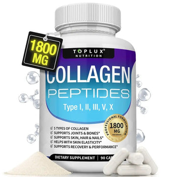 Toplux Collagen Peptides 1800mg – 5-Type Complex, 90 Capsules