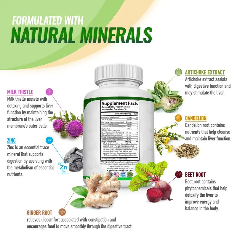 Toplux Liver Cleanse Detox & Repair Supplement – Natural Liver Detox & Repair for Overall Health Support – 60 Capsules