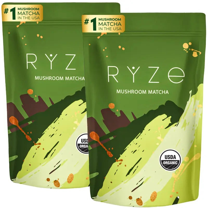 RYZE Mushroom Matcha Starter Kit – USDA Organic, 6 Adaptogenic Mushrooms & Ceremonial-Grade Japanese Matcha | Energy, Focus, Digestion & Immunity, 60 Servings