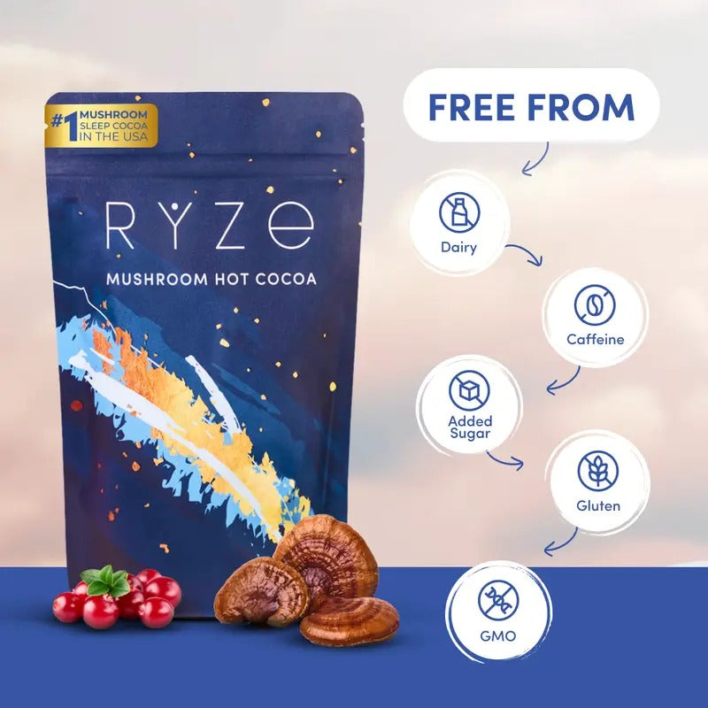 RYZE Mushroom Hot Cocoa with Melatonin – Sleep Support Supplement for Relaxation & Deep Rest
