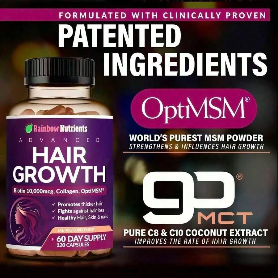 Miriyalyad 24-In-1 Advanced Hair Growth Vitamins Biotin 10,000mc9,Collagen,Patented OptiMSM, GoMCT,Saw Palmetto Naturally Regrow Stronger & Healthier Hair, Skin And Nails Stops Hair Loss 60 Day Supply