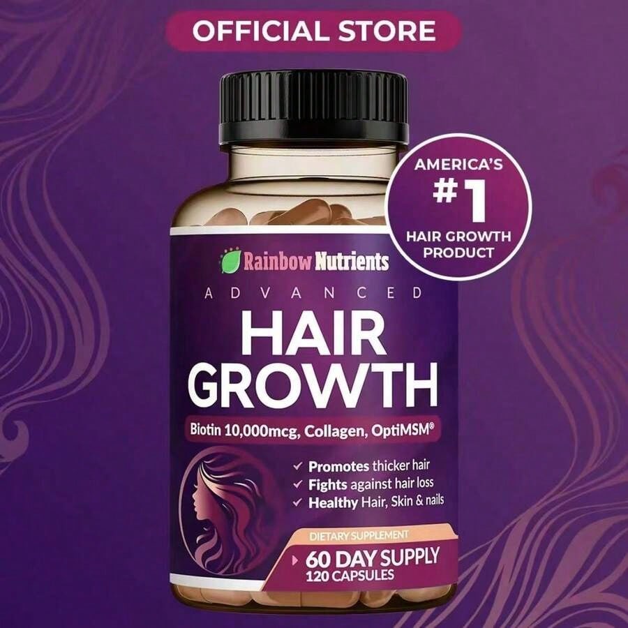 Miriyalyad 24-In-1 Advanced Hair Growth Vitamins Biotin 10,000mc9,Collagen,Patented OptiMSM, GoMCT,Saw Palmetto Naturally Regrow Stronger & Healthier Hair, Skin And Nails Stops Hair Loss 60 Day Supply