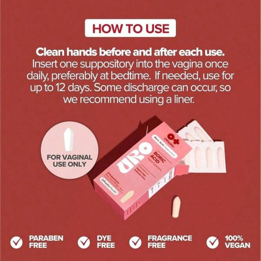 O Boric Acid Vaginal Suppository W/ Lactic Acid & Aloe For Vaginal Odor, 12 Ct