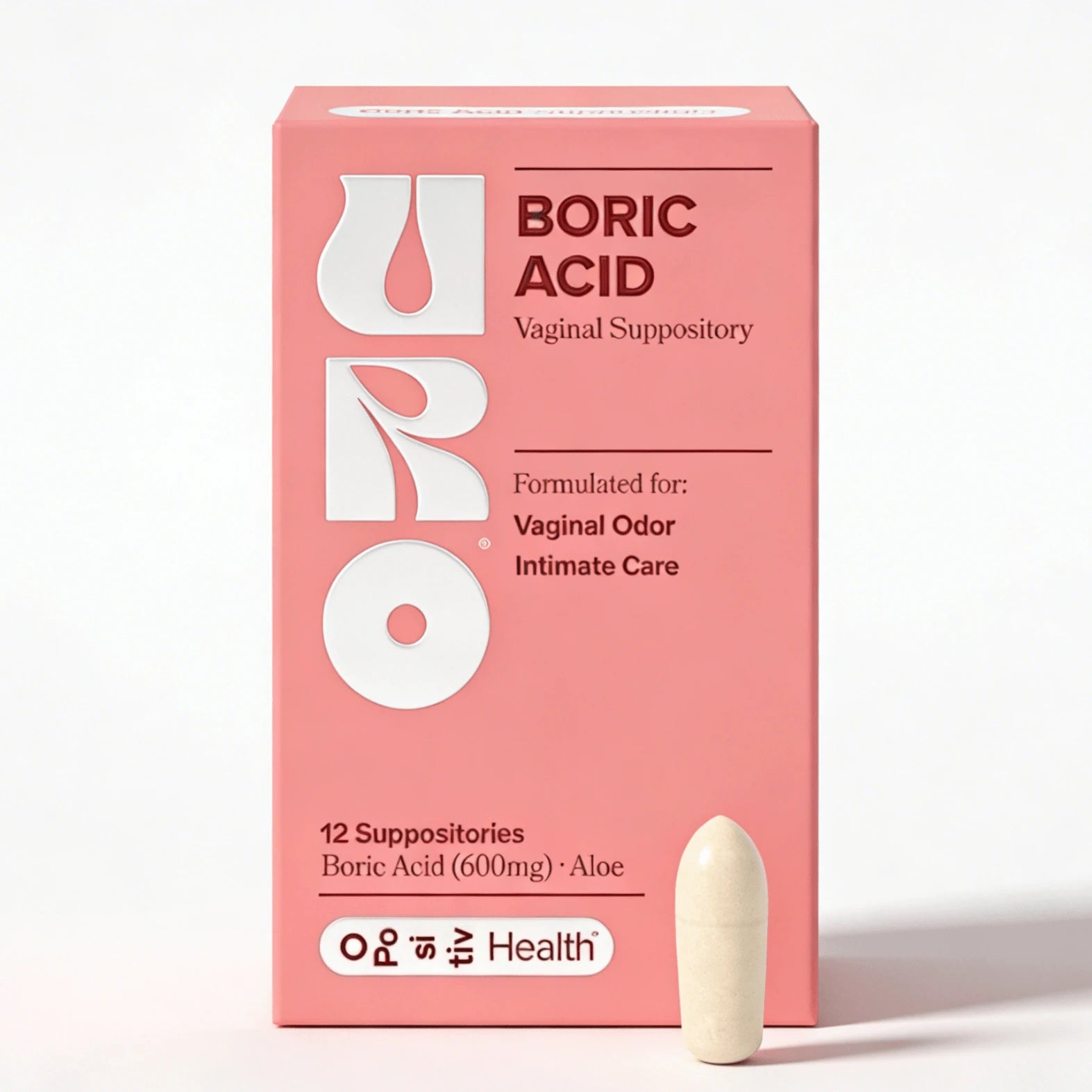 O Boric Acid Vaginal Suppository W/ Lactic Acid & Aloe For Vaginal Odor, 12 Ct