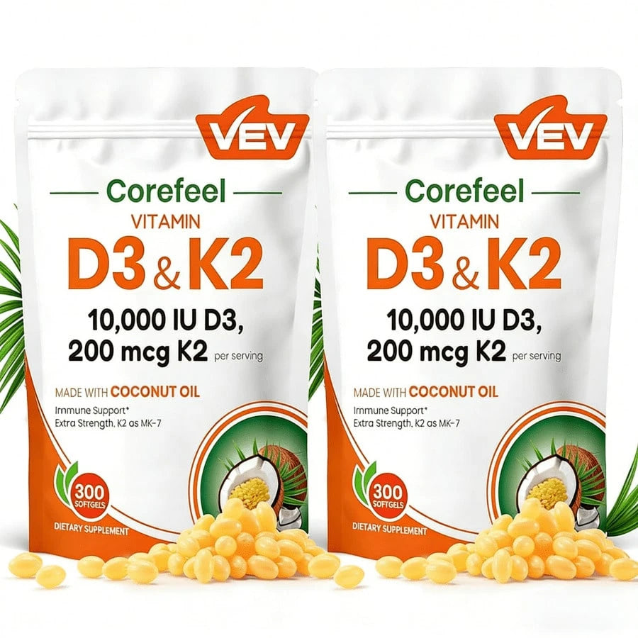 VEV Vitamin D3 K2 10000 , 300 Virgin Coconut Oil Softgels, 2 In 1 Vitamins Supplement D & K, Dietary Supplemental Pack, Free Shipping, Daily Health Care, For Women