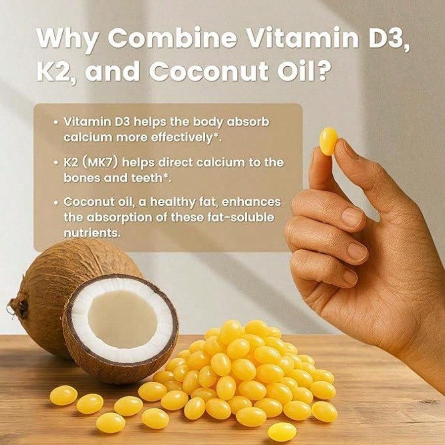 VEV Vitamin D3 K2 10000 , 300 Virgin Coconut Oil Softgels, 2 In 1 Vitamins Supplement D & K, Dietary Supplemental Pack, Free Shipping, Daily Health Care, For Women