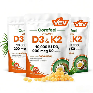 VEV Vitamin D3 + K2 10,000 IU – Bone & Immune Support, 300 Softgels