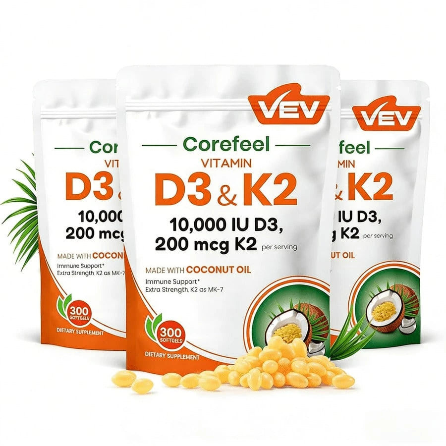 VEV Vitamin D3 K2 10000 , 300 Virgin Coconut Oil Softgels, 2 In 1 Vitamins Supplement D & K, Dietary Supplemental Pack, Free Shipping, Daily Health Care, For Women
