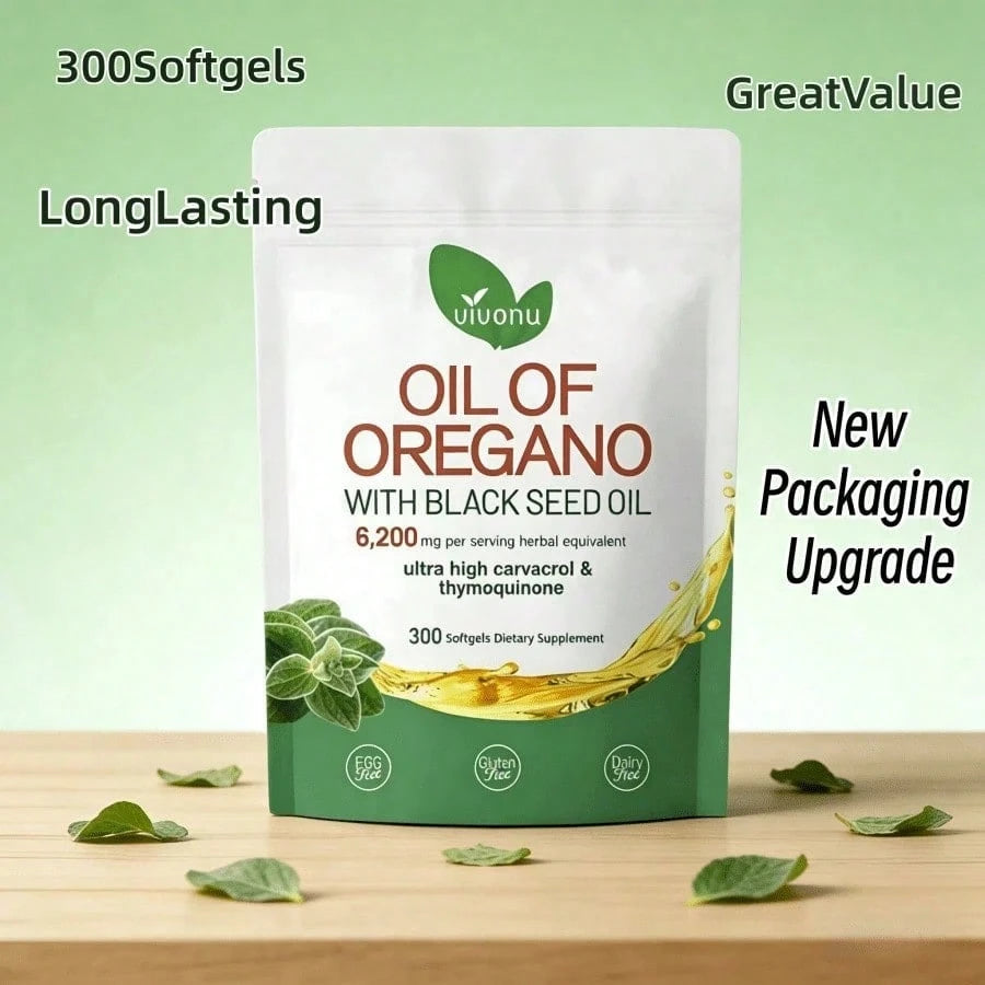 VivoNu Oregano Oil Capsules, Organic Black Seed Oil Blend, Carvacrol Thymoquinone, Non-GMO