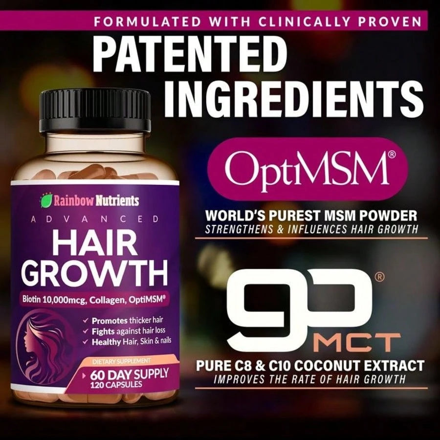 24-In-1 Advanced Hair Growth Vitamins | Biotin 10,000mcg, Collagen, Patented OptiMSM, GoMCT, Saw Palmetto | Naturally Regrow Stronger & Healthier Hair, Skin And Nails | Stops Hair Loss | 60 Day Supply