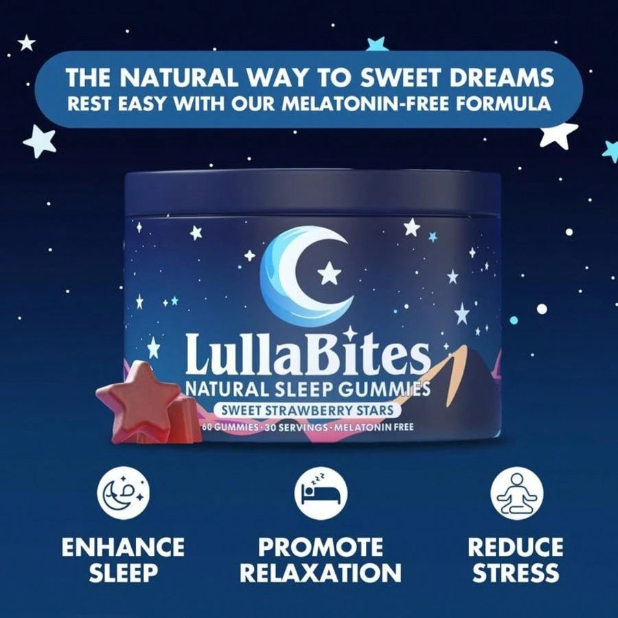 LullaBites Natural Sleep Gummies - 30 Servings -Sweet Strawberry Stars (Melatonin Free)