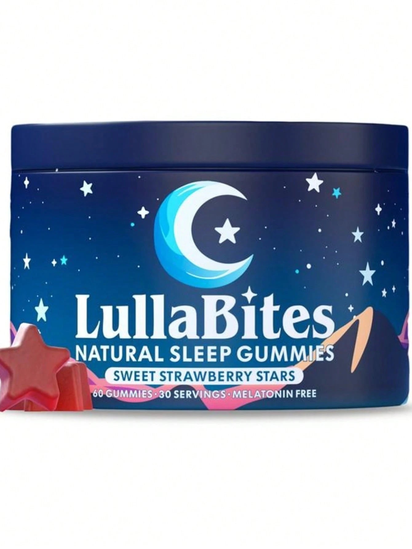 LullaBites Natural Sleep Gummies - 30 Servings -Sweet Strawberry Stars (Melatonin Free)