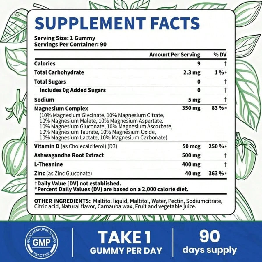 VEV 14-In-1 Magnesium Gummies – With Ashwagandha, L-Theanine, Vitamin D3 & Zinc