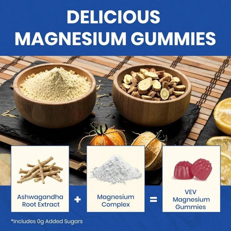 VEV 14-In-1 Magnesium Gummies – With Ashwagandha, L-Theanine, Vitamin D3 & Zinc