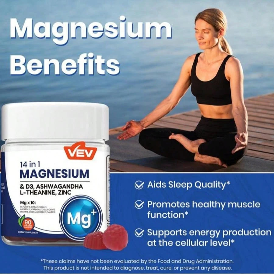 VEV 14-In-1 Magnesium Gummies – With Ashwagandha, L-Theanine, Vitamin D3 & Zinc