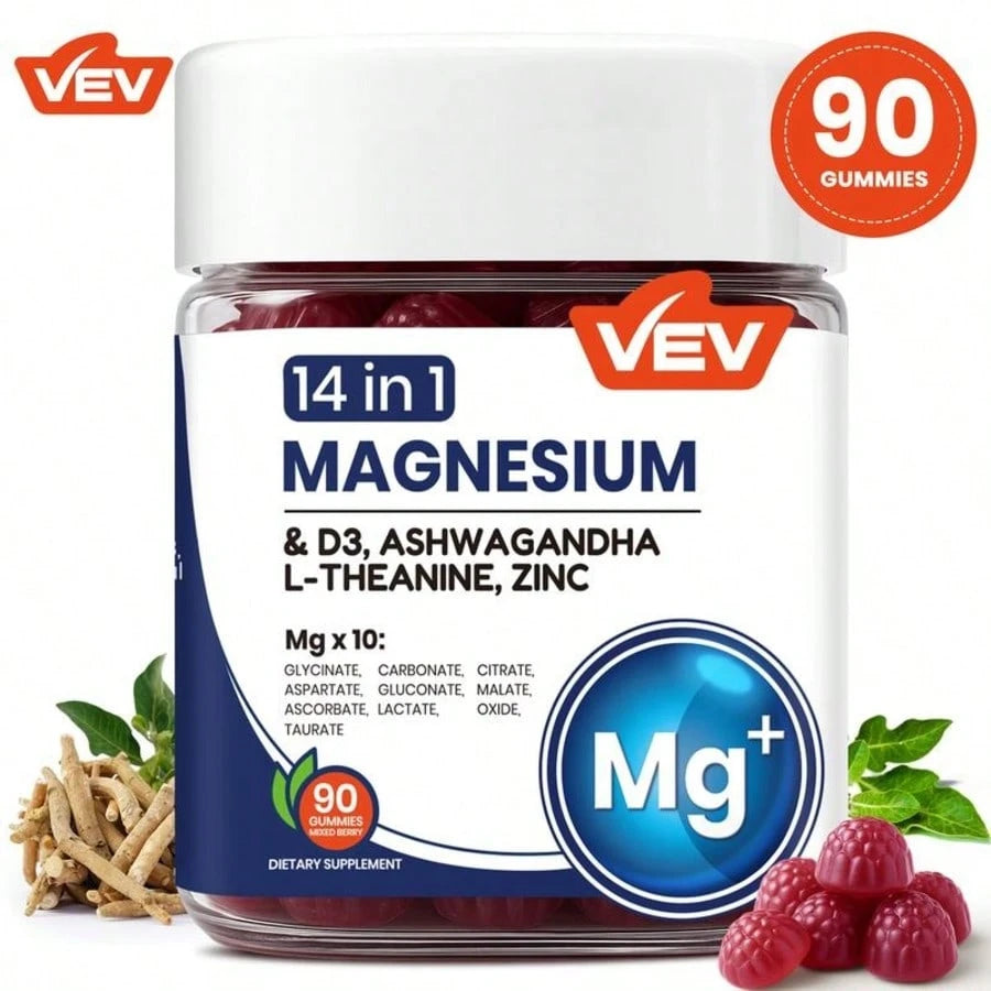 VEV DeepCalm Magnesium Complex Gummies - Ashwagandha & L-Theanine Blend With D3 & Zinc, 90 Count