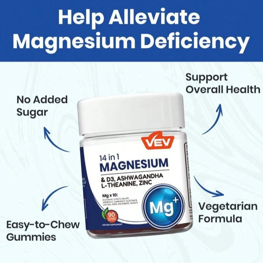 VEV DeepCalm Magnesium Complex Gummies - Ashwagandha & L-Theanine Blend With D3 & Zinc, 90 Count