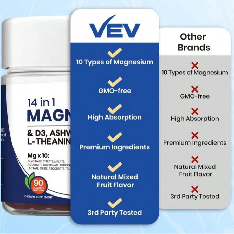 VEV DeepCalm Magnesium Complex Gummies - Ashwagandha & L-Theanine Blend With D3 & Zinc, 90 Count