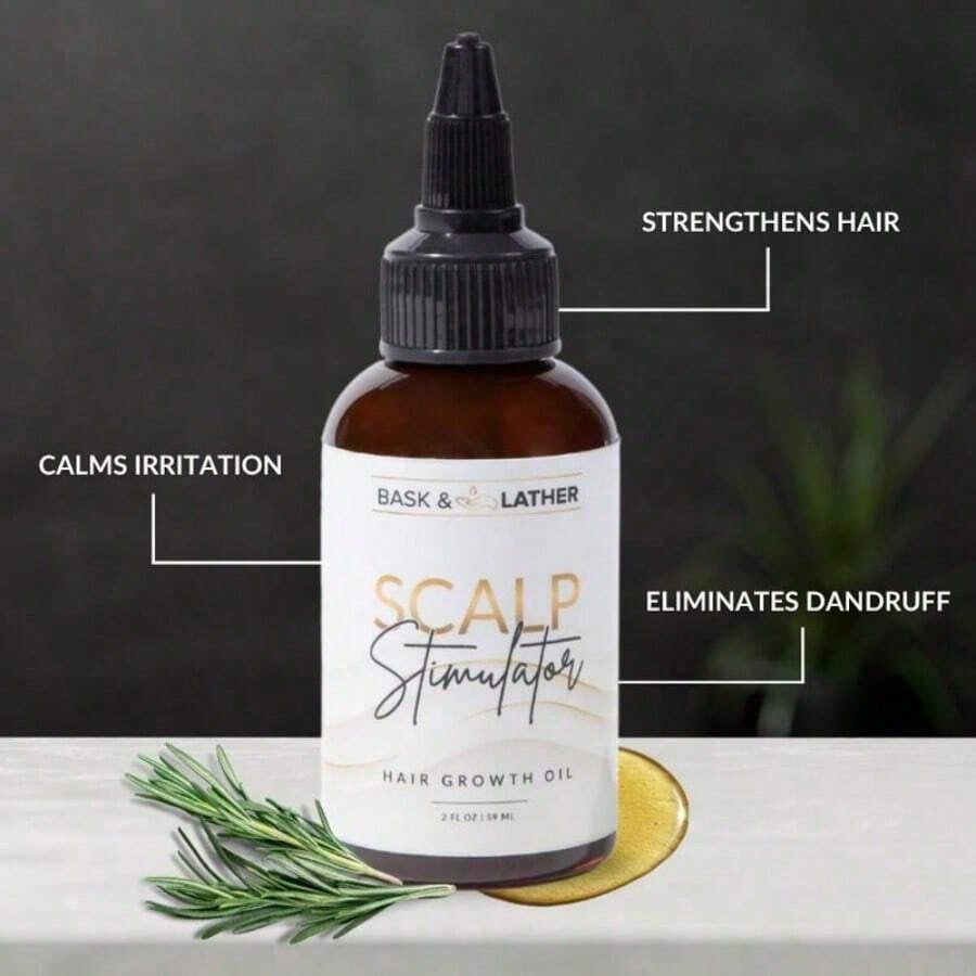 BASK AND LATHER Scalp Stimulator - Lightweight Rosemary & Mint Blend For Thicker, Fuller Hair, Alopecia Support & Hair Regrowth