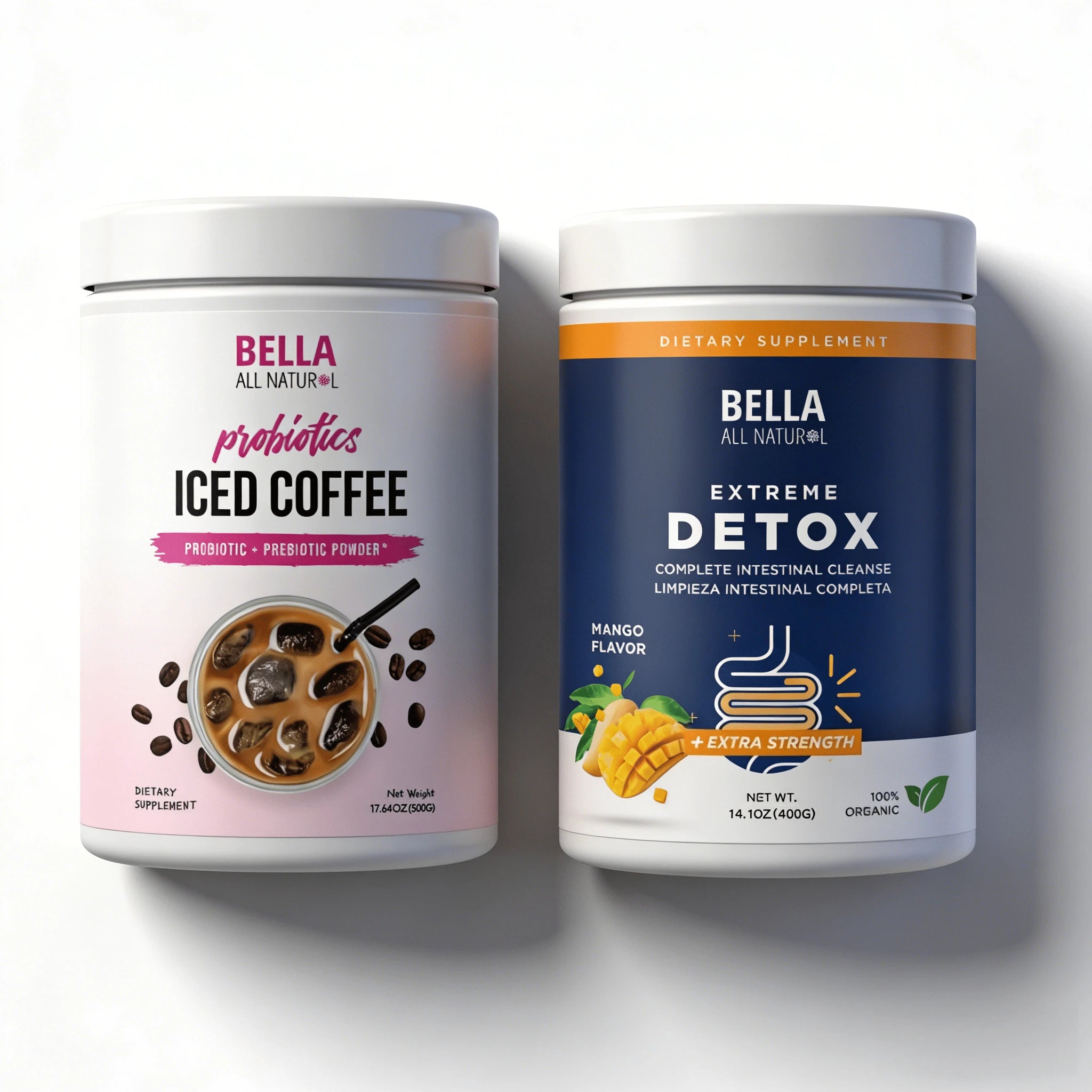 Bella AllNatural 2-Pack Wellness Bundle | Skinny Iced Coffee (500g) + Extreme Detox Pineapple Powder (400g) | Supports Weight Management, Energy & Intestinal Cleanse | Dietary Supplements