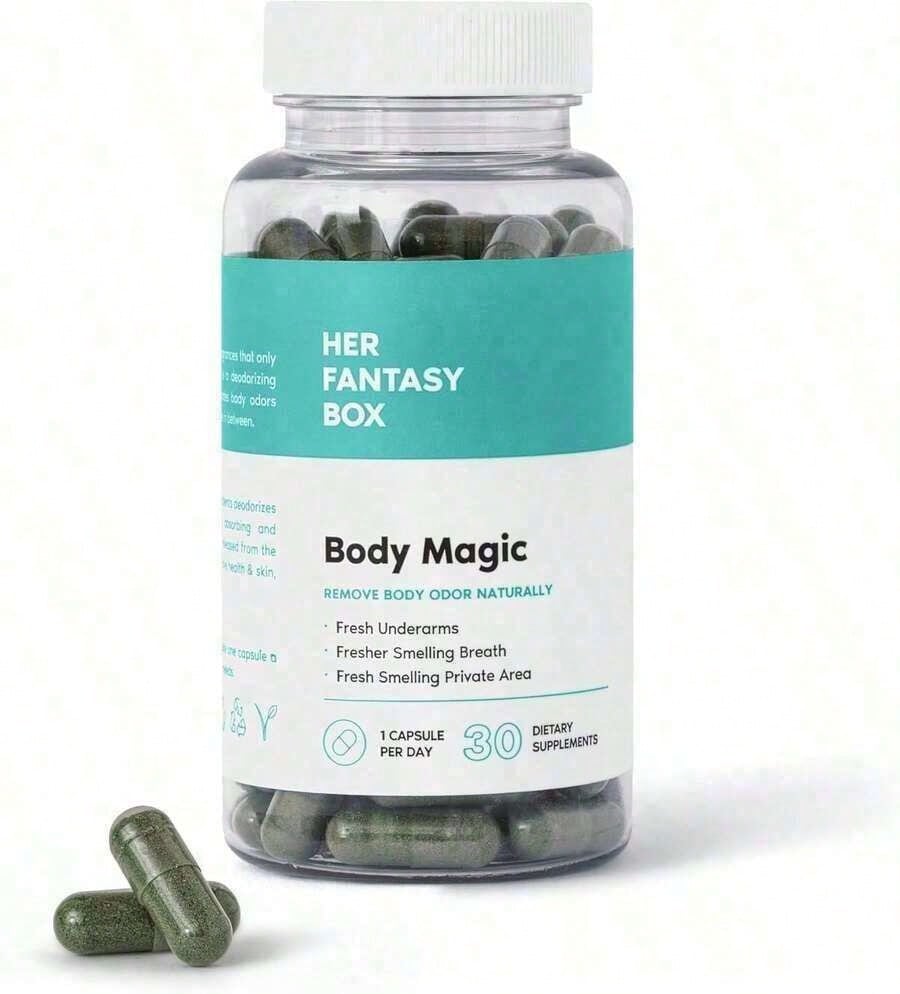 BodyMagic Body Deodorizing Supplement – Eliminate Underarm, Breath & Intimate Odor From, Vegan, 30 Capsules