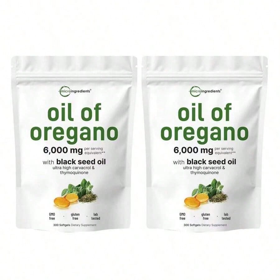 MicroIngredients Oregano Oil With Black Seed Oil 3 Pack | Natural Daily Wellness Supplement, Immune Boost, Digestive Support, Vegan