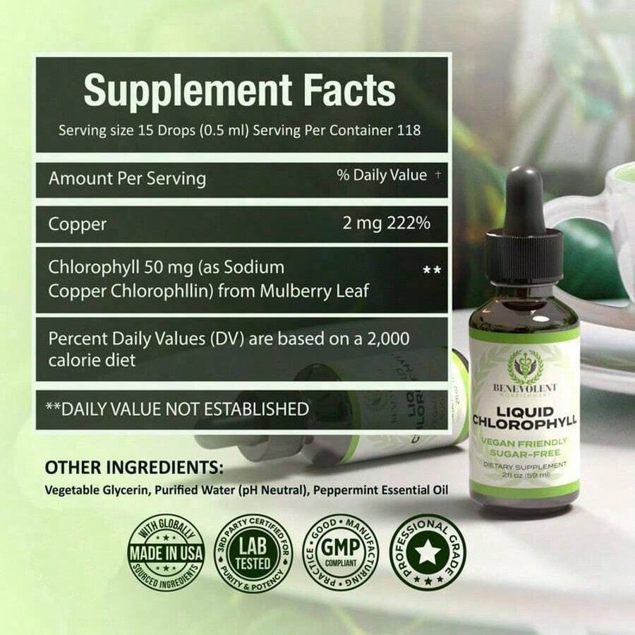 Miriyalyad Chlorophyll Supplement, Detox & Immune Support, Internal Deodorizer - Liquid Drops, Natural Mint Flavor, 4 Month Supply, 59ml[Free Shipping ]