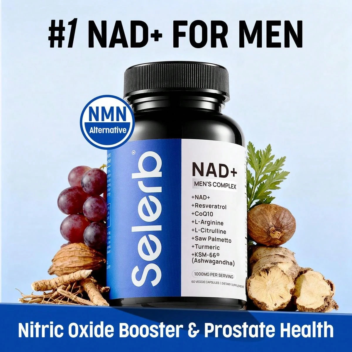 Selerb NAD+ Supplement For Men – With Liposomal-NAD+,CoQ10, L-Carnitine, L-Arginine, Maca & Ashwagandha – Energy, Circulation & Prostate Support – 60 Capsules TikTokShopBlackFriday