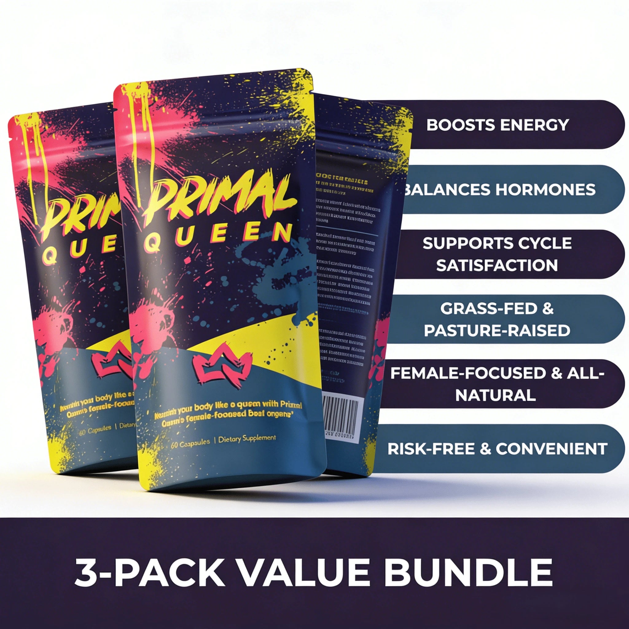 [HOTSELLERS]PrimalQueen Women's Wellness Beef Organs Supplement, 60 Count, Hormone Balance, Energy & Cycle Support, Grass-Fed, Female-Focused Formula