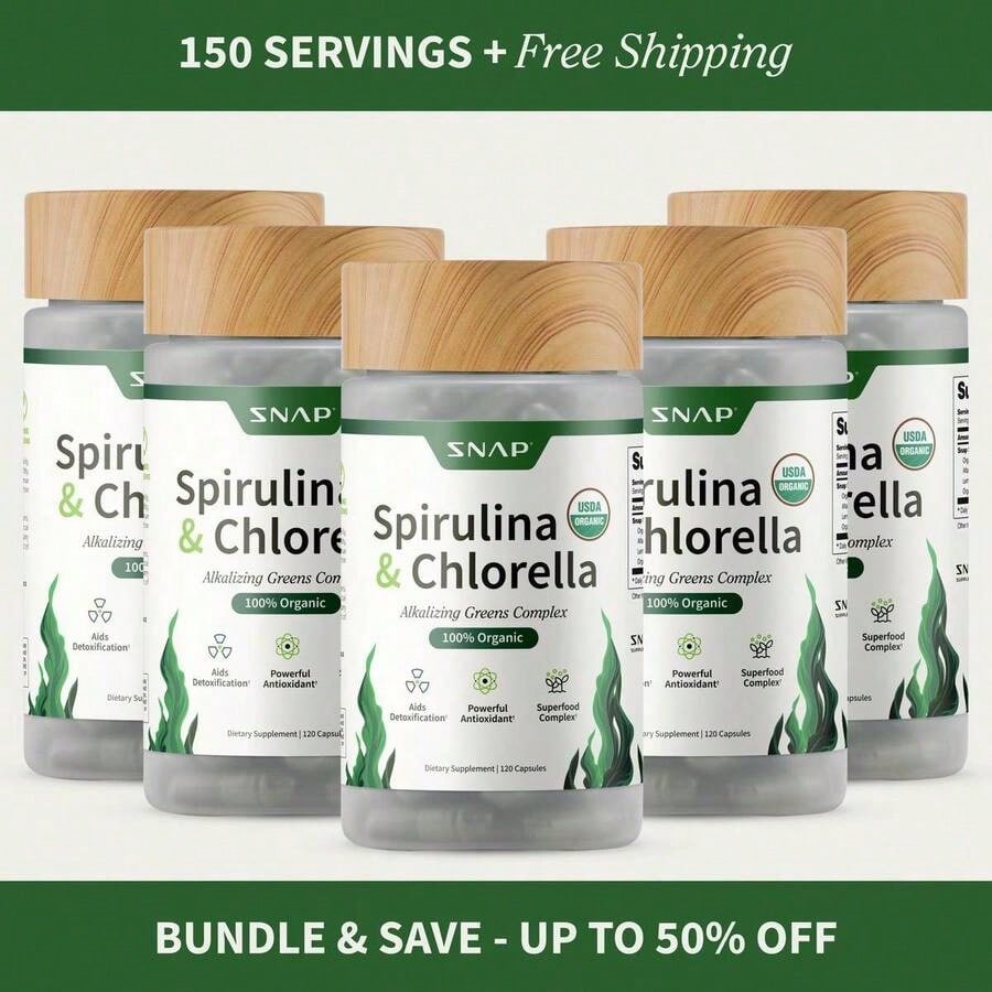 - Spirulina + Chlorella - 30 Servings - Natural Supplement Capsules Healthcare Edible