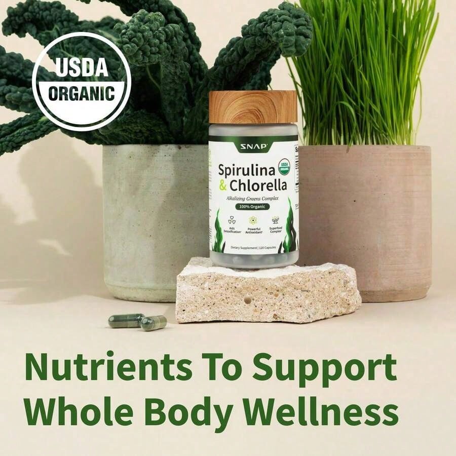 - Spirulina + Chlorella - 30 Servings - Natural Supplement Capsules Healthcare Edible