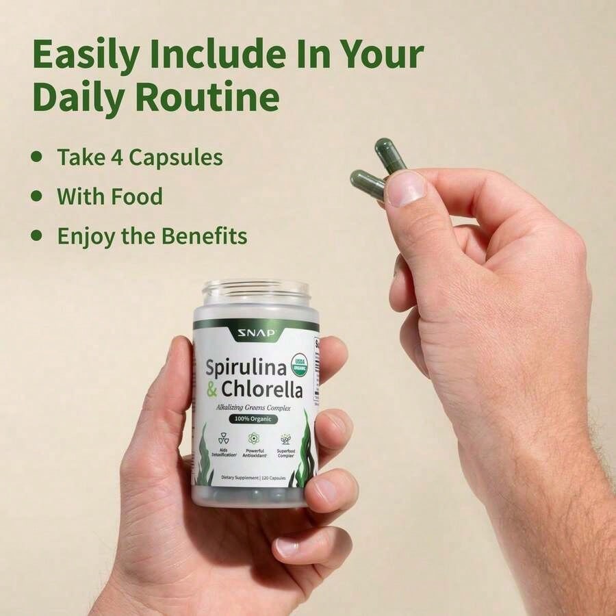 - Spirulina + Chlorella - 30 Servings - Natural Supplement Capsules Healthcare Edible