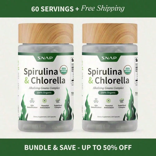 - Spirulina + Chlorella - 30 Servings - Natural Supplement Capsules Healthcare Edible
