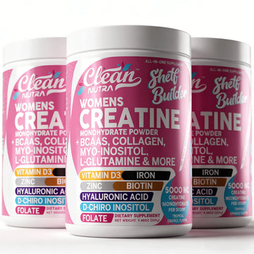 CleanNutra Women's Creatine Monohydrate Powder | 5000mg With BCAAs, Collagen, Myo-Inositol, L-Glutamine, D3, Iron, Zinc, Biotin, Hyaluronic Acid, Folate | Tropical Orange Flavor, 9.48oz