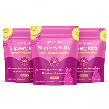 Kitty Queen Slippery Kitty Feminine Probiotic + Moisture Gummies | Pineapple Flavor | 30 Gummies (60 Servings) | With Slippery Elm | Supports PH Balance, Odor Control & Vaginal Moisture | Dietary Supplement