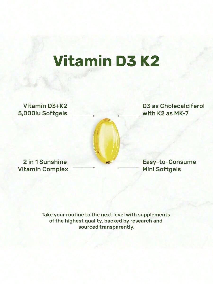 Vitamin D3 5000 I.U + K2 100mcg 2-Pack | Immune & Bone Support For Mom