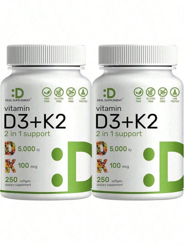 Vitamin D3 5000 I.U + K2 100mcg 2-Pack | Immune & Bone Support For Mom