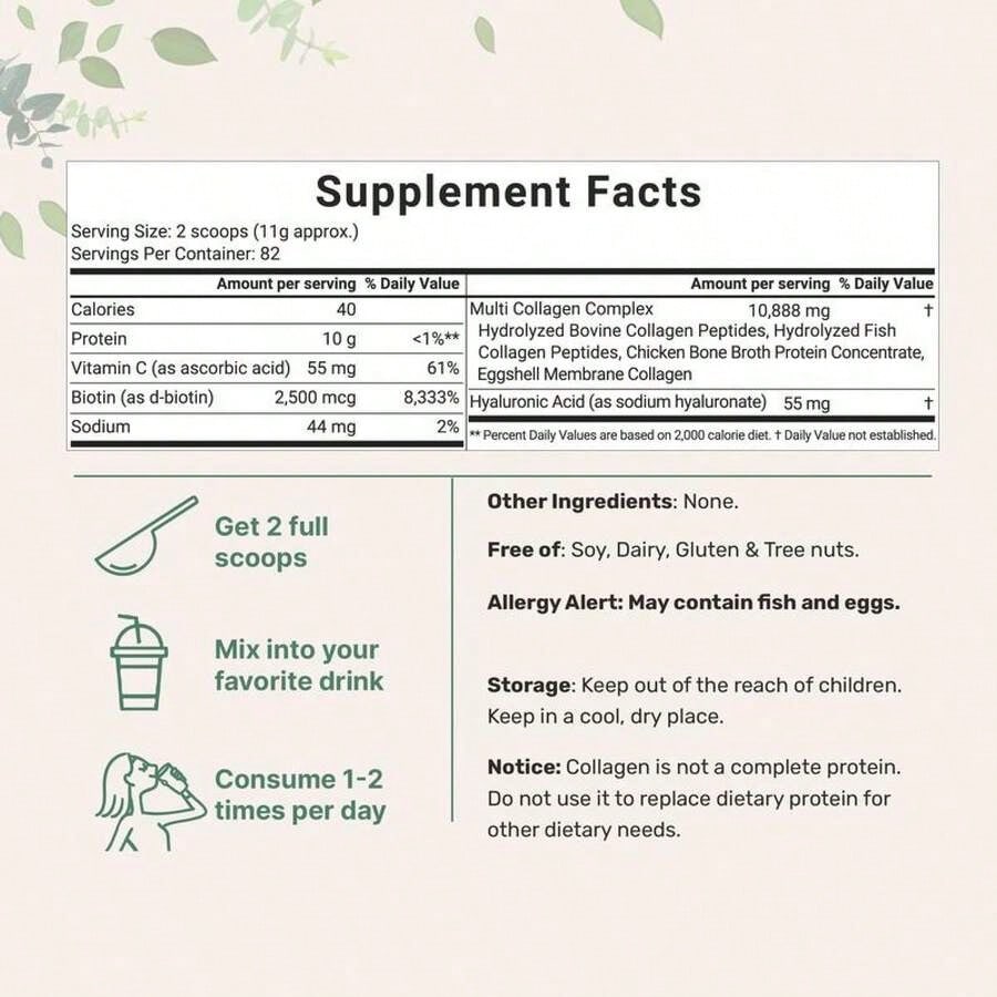 Minimal- Multi Collagen Peptides Powder - Hydrolyzed Protein Peptides (Type I,II,III,V,X) With Hyaluronic Acid, Biotin & Vitamin C Unflavored