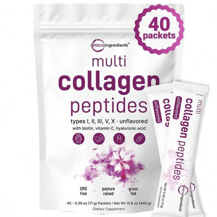 Minimal- Multi Collagen Peptides Powder - Hydrolyzed Protein Peptides (Type I,II,III,V,X) With Hyaluronic Acid, Biotin & Vitamin C Unflavored