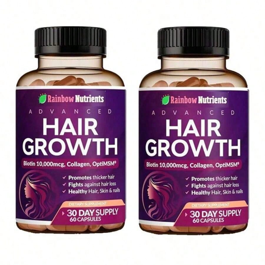 Rainbow Nutrients Advanced Hair Growth Supplement - Biotin 10,000mcg, Collagen, OptiMSM | 60-Day Supply (120 Capsules) - America's # 1 Hair Growth Product