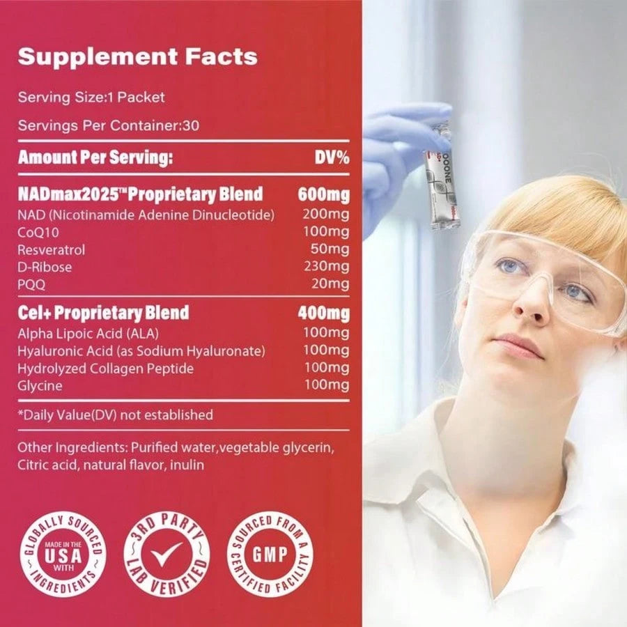 ZOOONE 1000mg NAD+ Berry Flavor Drink Mix For Skin Aging Support, Energy, And Focus - 30 Pack -