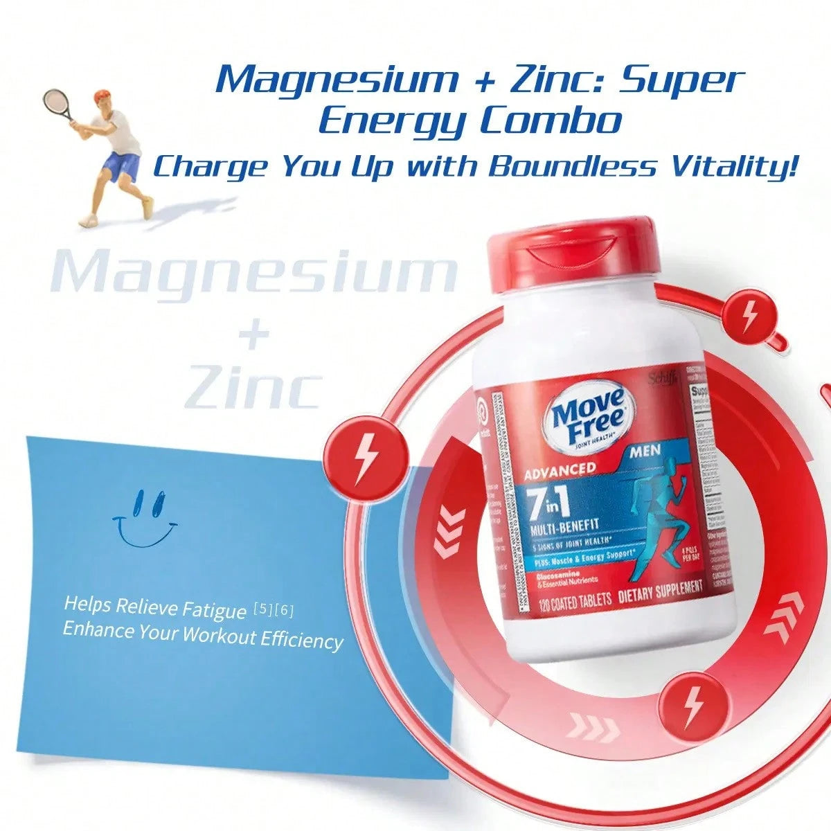 [Joint Health]Move Free Men's Advanced 7-In-1 Supplement | Glucosamine & Essential Nutrients For Joint, Muscle & Energy Health, 120ct