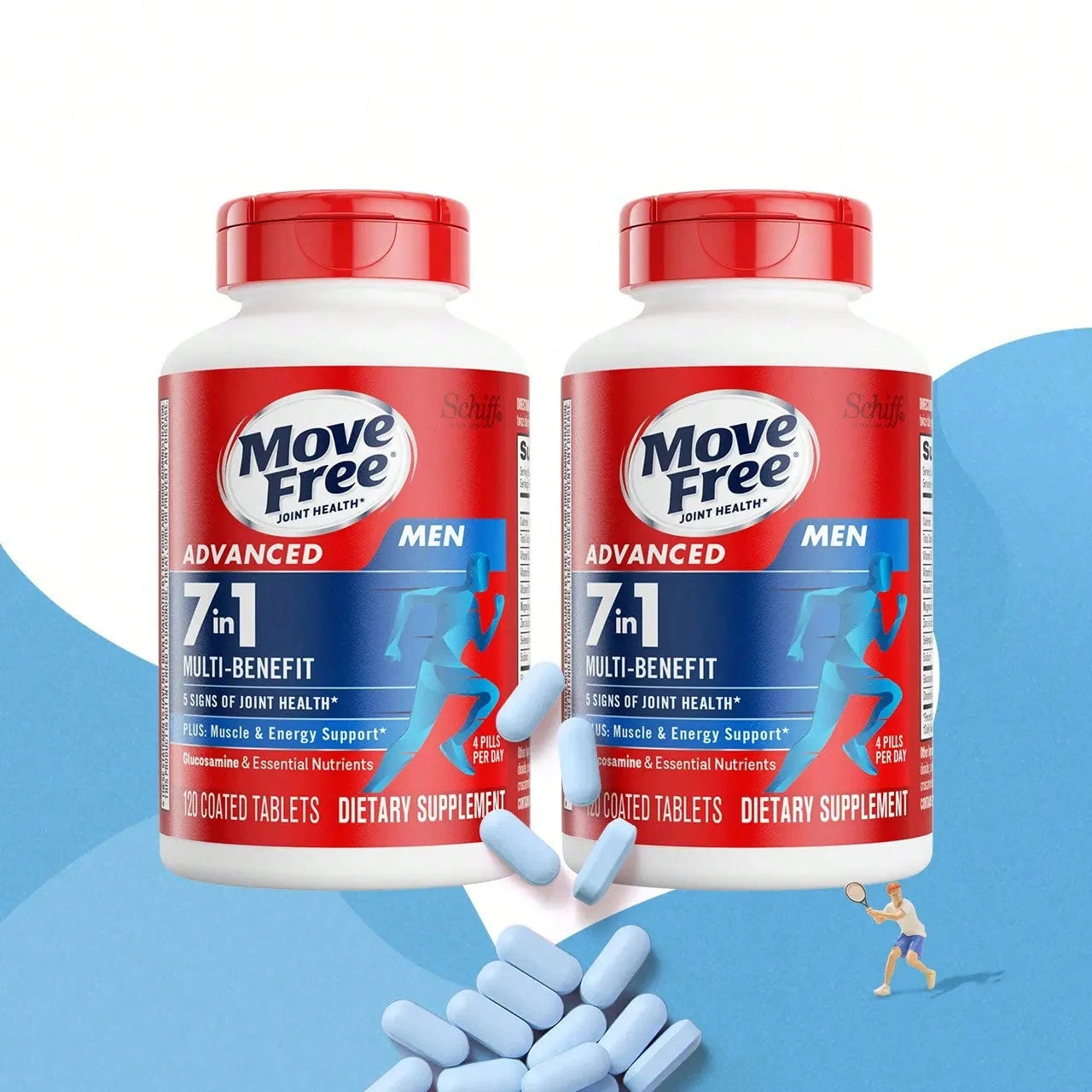 [Joint Health]Move Free Men's Advanced 7-In-1 Supplement | Glucosamine & Essential Nutrients For Joint, Muscle & Energy Health, 120ct