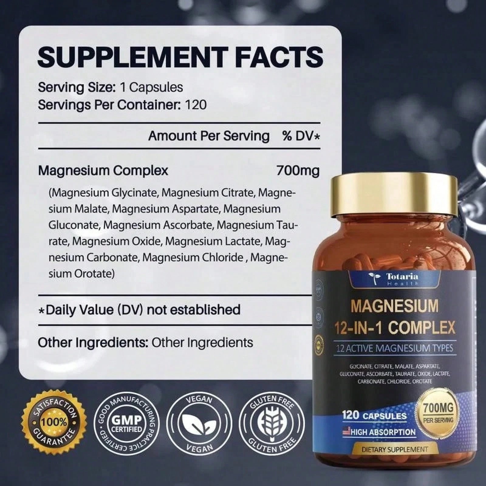12-In-1 Magnesium Complex 700mg - Supplement With Glycinate Citrate Malate Oxide Taurate Aspartate Orotate, Vegan Capsules For Muscle, Heart, And Relaxation Support