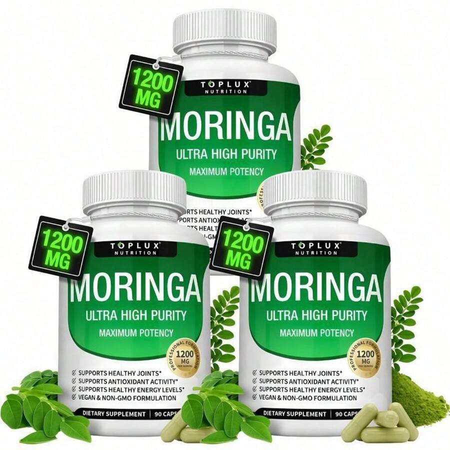1200mg Moringa Capsules -Pure MoringaPowder For Lmmune, Gut Health Rich In EssentialVitamins, Minerals & Plant Protein TosupportEnergy, Wellness & Vitality 90 Capsules Natural Formula