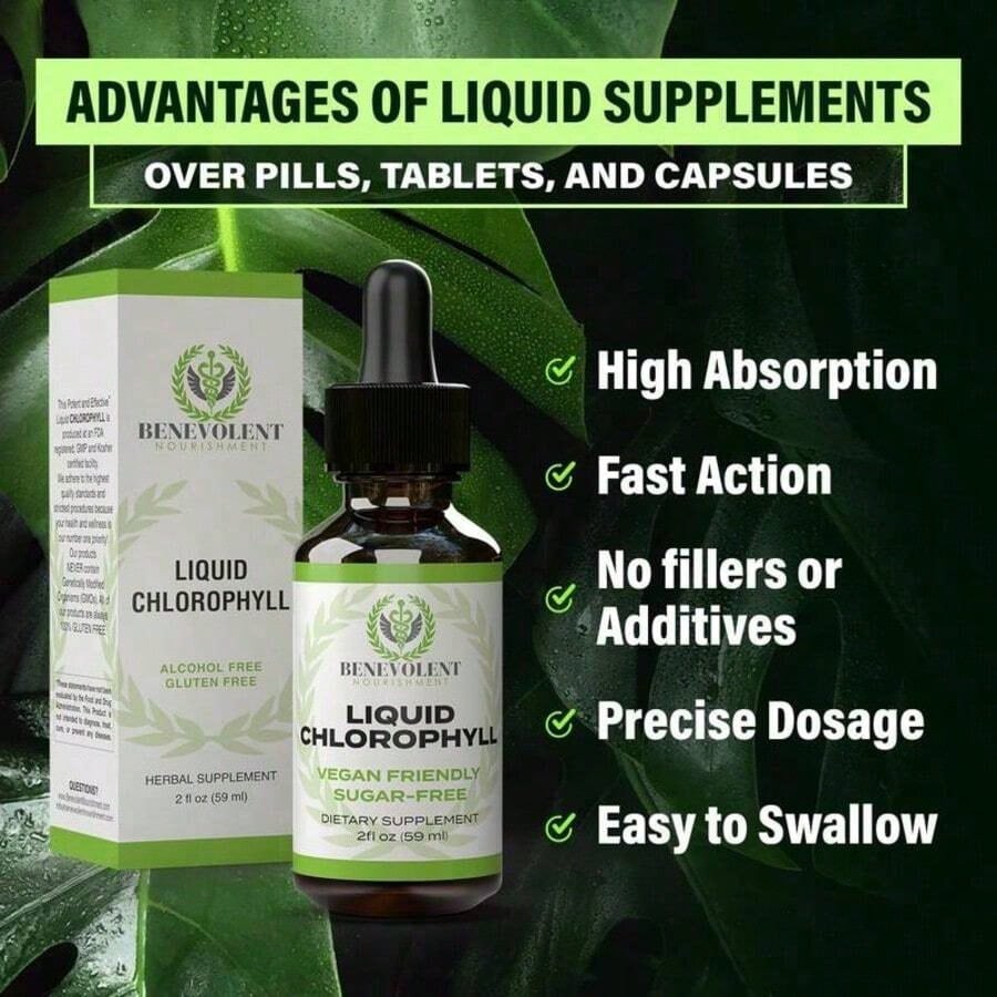 Liquid Chlorophyll Drops (4 Month Supply) Healthcare Supplement - Natural Deodorant And Detox - Gut Support Healthcare Liver