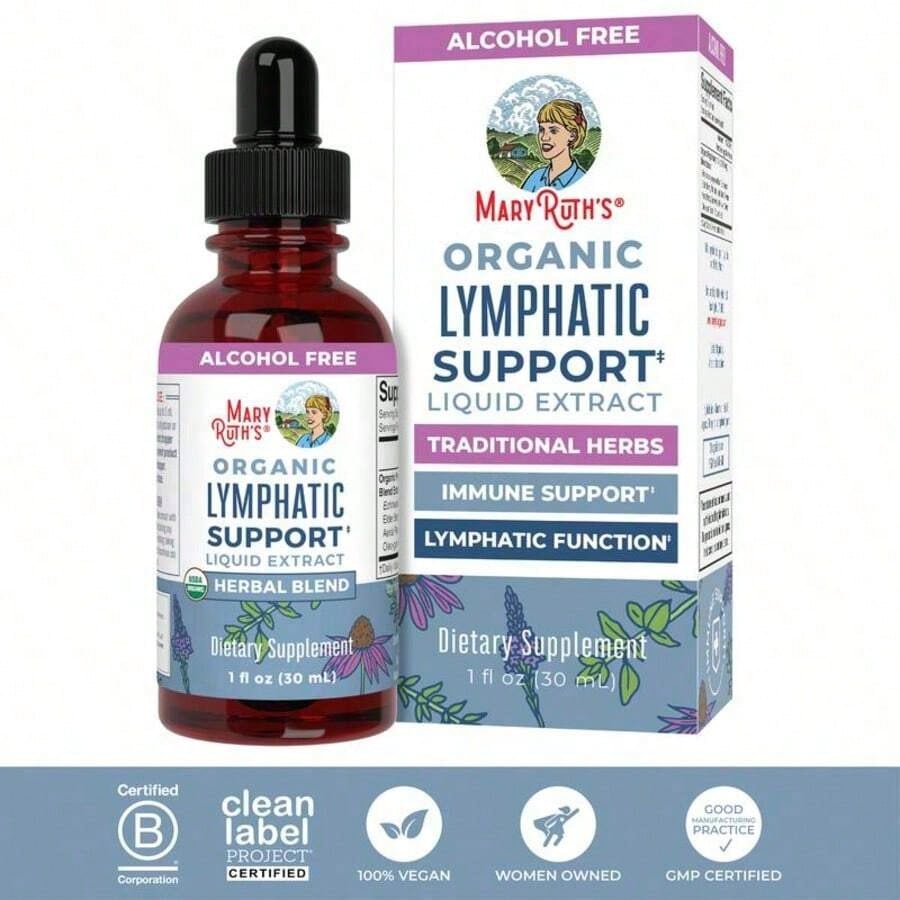 Lymphatic Support Herbal Blend Liquid Drops - USDA Organic Lymphatic Cleanse - Echinacea & Elderberry - Blue Vervain - Vegan - 30 Servings