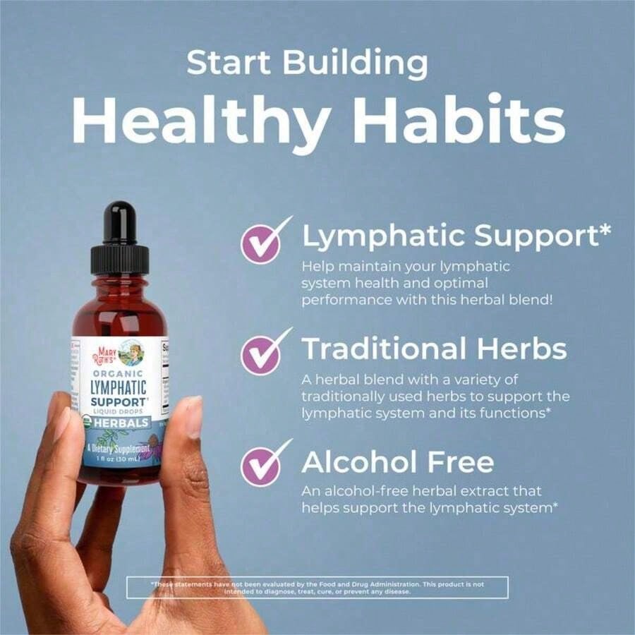 Lymphatic Support Herbal Blend Liquid Drops - USDA Organic Lymphatic Cleanse - Echinacea & Elderberry - Blue Vervain - Vegan - 30 Servings